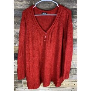Avenue Women's Plus Sz 22/24 Red V-Neck Long Sleeve Pullover Sweater